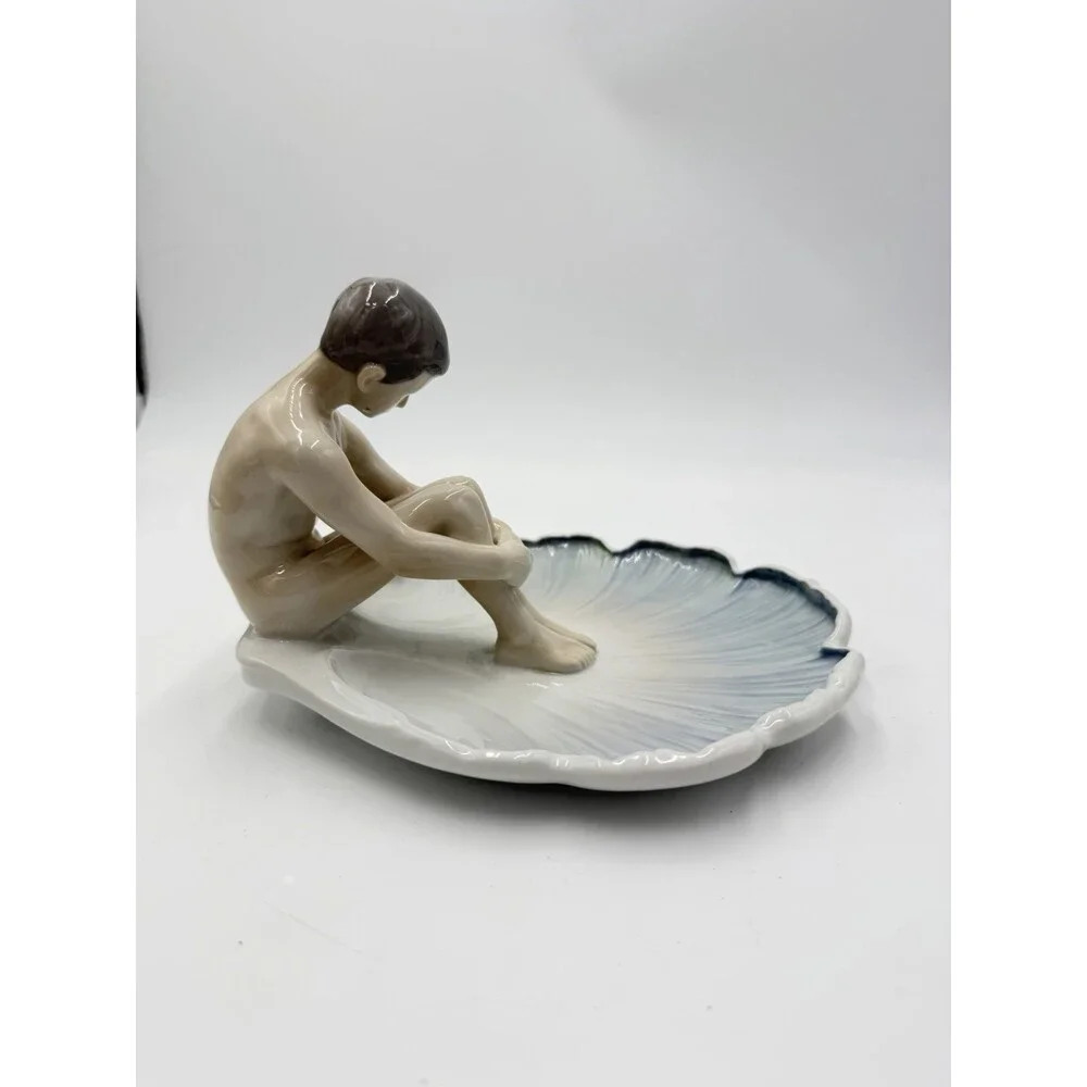 Vintage Bing & Grondahl Lily Pad Dish Art Nouveau Meditation of Nude Boy # 1660